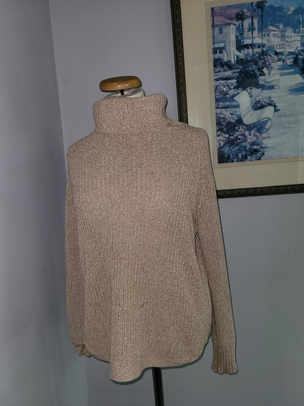 Classic Beige Turtleneck Knit Sweater